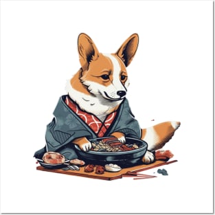 Corgi Eating Sushi Posters and Art